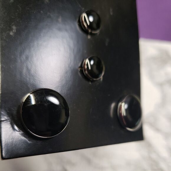 John William Clothing Cufflinks Set, Shiny Black Front, Silver Tone Back - Picture 5 of 9